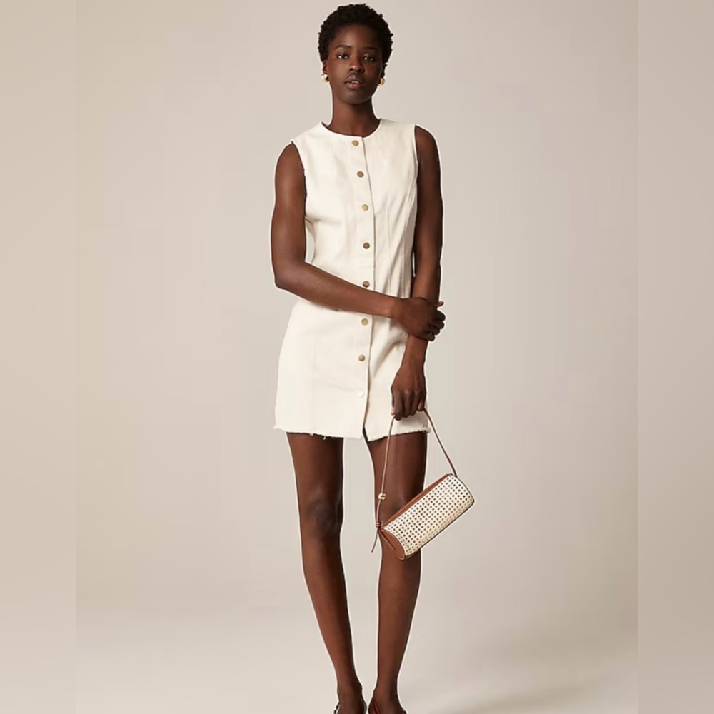 J. Crew Seamed denim mini dress in ecru NWT